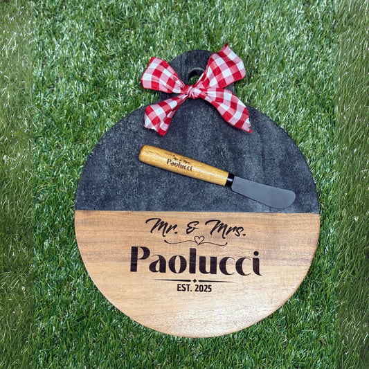 Personalized Round Charcuterie Board with Knife