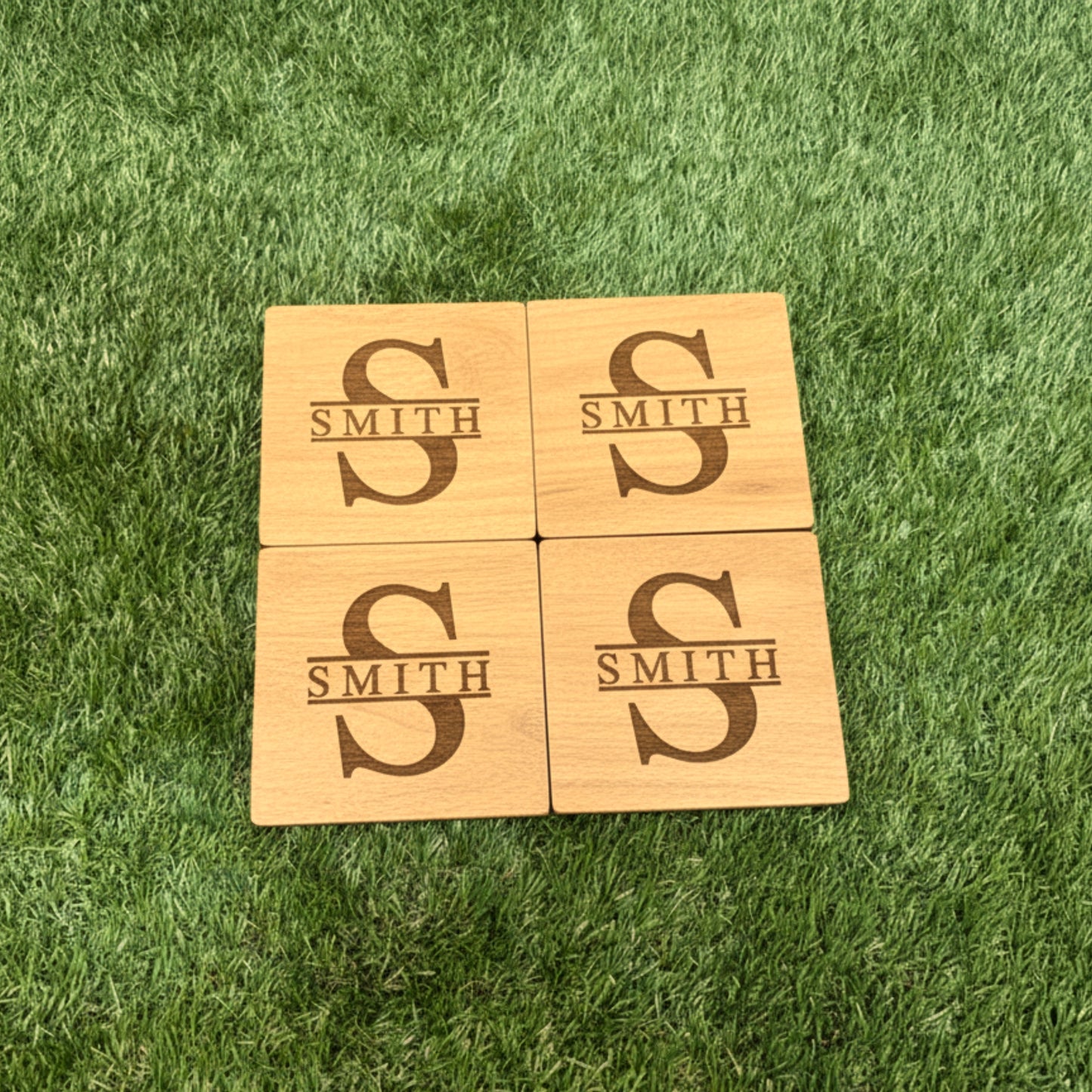 Set of 4 Personalized Laser Engraved Wooden Glass Coasters
